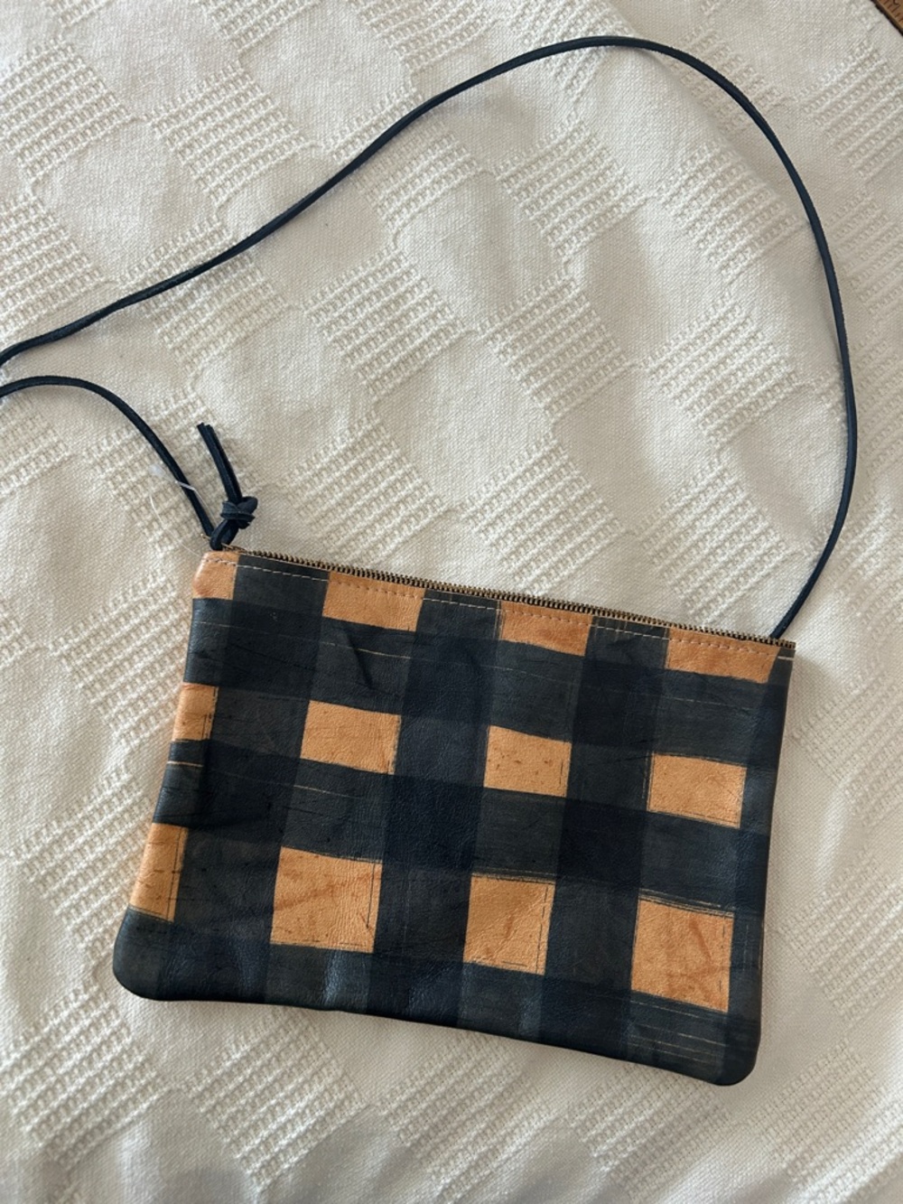 Pine & Boon leather crossbody bag soft, hand-painted leather zipper closure.